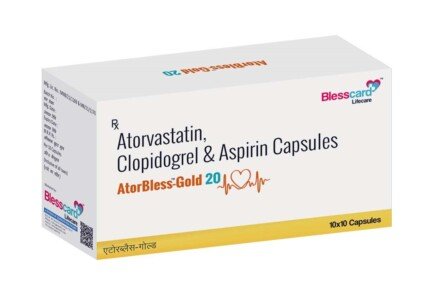 Atorvastatin, Clopidogrel & Aspirin Capsules ATORBLESS-GOLD 20 Blesscard Lifecare