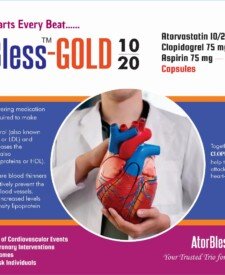 Atrovastatin Calcium 10/20 mg + Clopidrogrel 75 mg + Aspirin 75 mg Cardiac Diabetic PCD Pharma Franchise Blesscard Lifecare