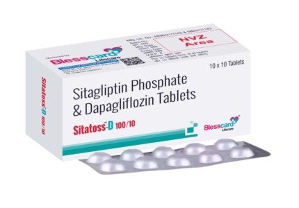 Sitagliptin Phosphate 100 mg & Dapagliflozin Tablets 10 mg Tablets SITATOSS-D-100/10 Blesscard Lifecare