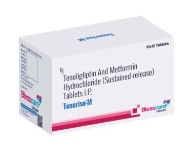 Teneligliptin 20 mg & Metformin Hydrochloride 500 mg Tablets TENERISE-M Blesscard Lifecare